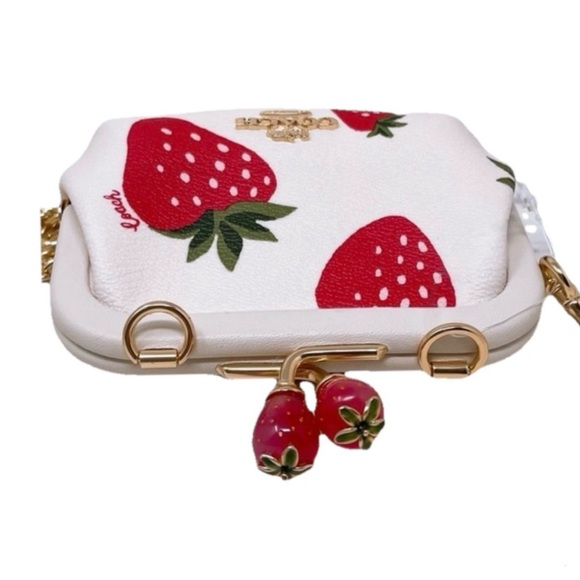 Rare! 🍓Coach Nora Kisslock Card Case Crossbody Chalk & Wild Strawberry + COA🍓 - Picture 6 of 13